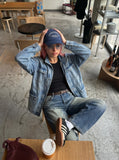 DAXUEN Wide-leg denim jeans with a faded finish — model photo