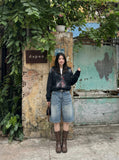 DAXUEN retro-wide-leg-denim-shorts — model photo