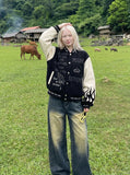 DAXUEN Wide-leg distressed denim jeans in light and dark washes — model photo