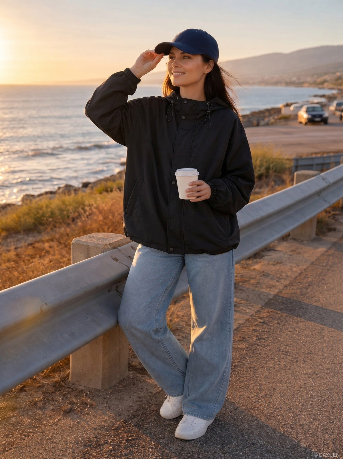DAXUEN Wide-leg distressed denim jeans in light and dark washes — model photo