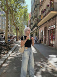 DAXUEN Wide-leg jeans in light faded blue wash — model photo