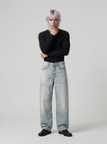 DAXUEN Wide-leg jeans in light faded blue wash — model photo