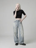 DAXUEN Wide-leg jeans in light faded blue wash — model photo
