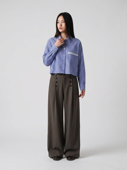 DAXUEN High-waisted wide-leg palazzo pants with pinstripes — model photo