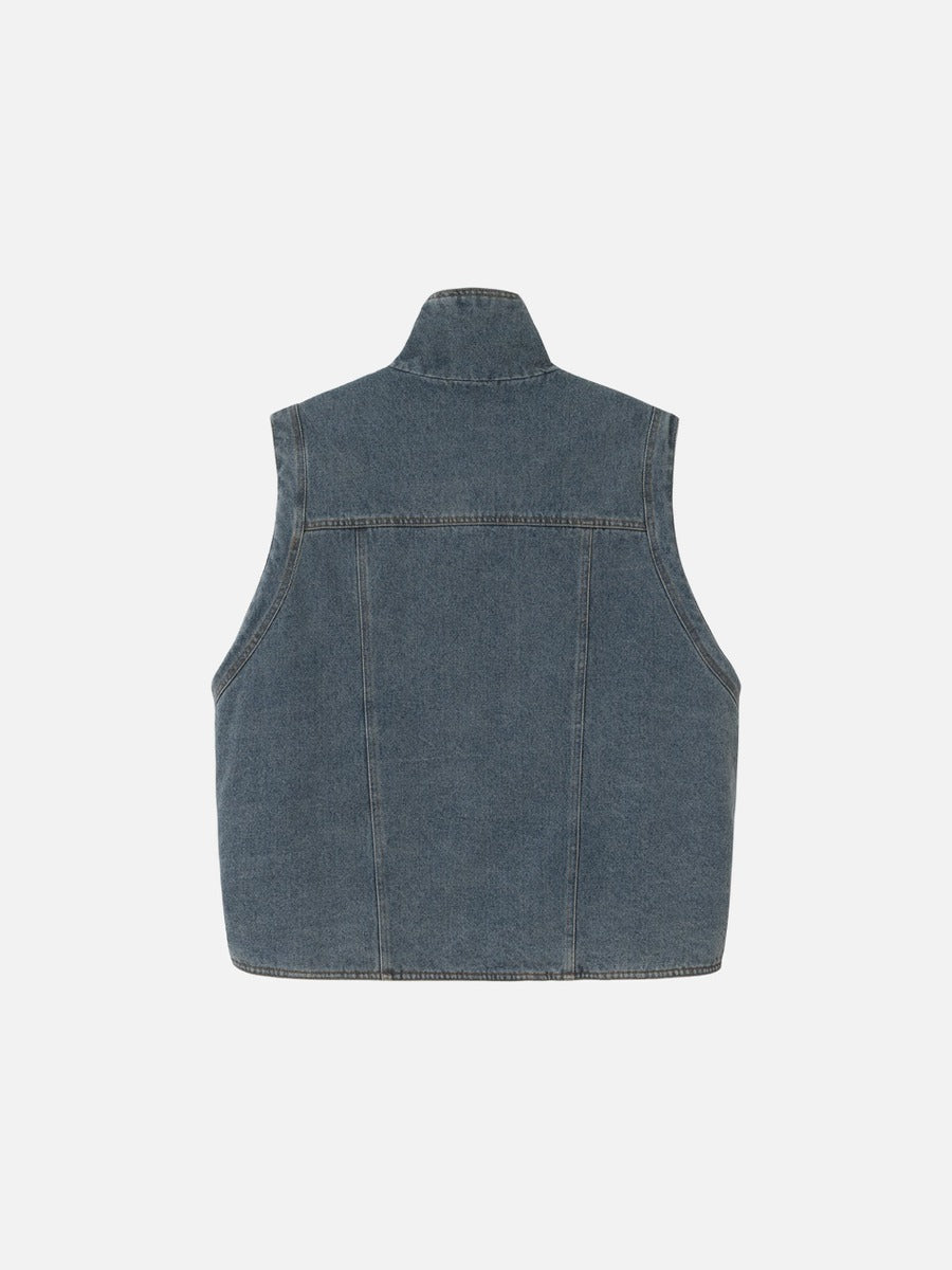 DAXUEN blue denim and leopard fleece reversible vest