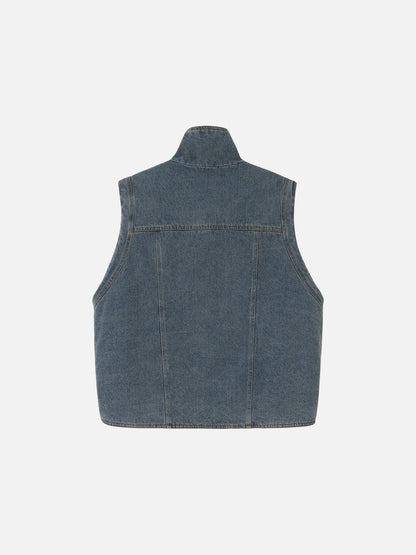DAXUEN blue denim and leopard fleece reversible vest