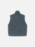 DAXUEN blue denim and leopard fleece reversible vest