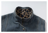 DAXUEN blue denim and leopard fleece reversible vest