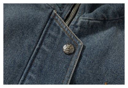 DAXUEN blue denim and leopard fleece reversible vest
