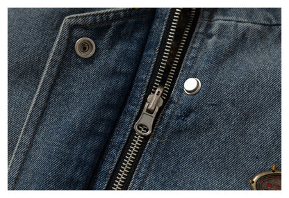 DAXUEN blue denim and leopard fleece reversible vest