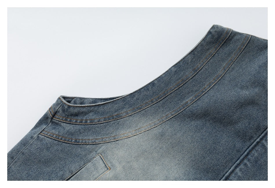 DAXUEN blue denim and leopard fleece reversible vest