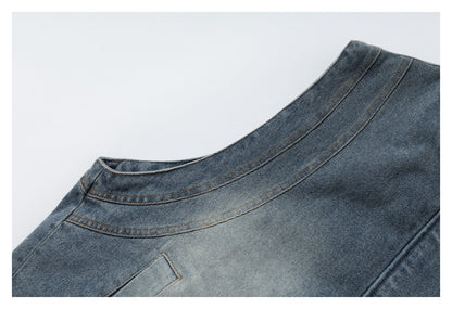 DAXUEN blue denim and leopard fleece reversible vest
