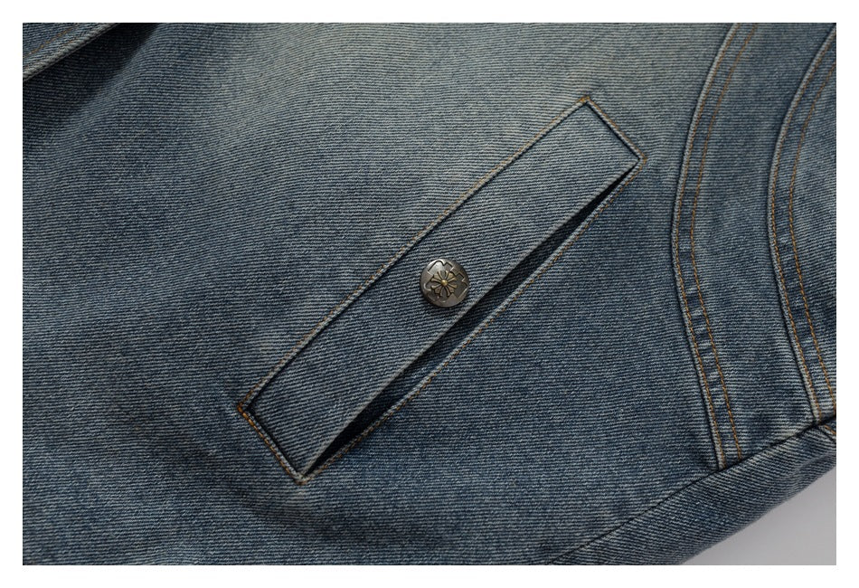 DAXUEN blue denim and leopard fleece reversible vest