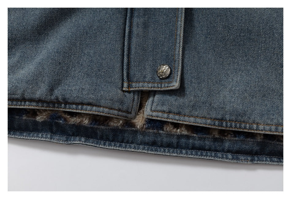 DAXUEN blue denim and leopard fleece reversible vest