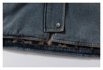 DAXUEN blue denim and leopard fleece reversible vest