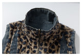 DAXUEN blue denim and leopard fleece reversible vest