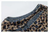 DAXUEN blue denim and leopard fleece reversible vest