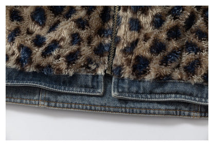 DAXUEN blue denim and leopard fleece reversible vest