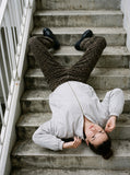 DAXUEN light cream and grey striped reversible jacket — model photo