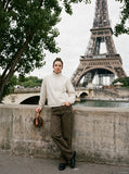 DAXUEN light cream and grey striped reversible jacket — model photo