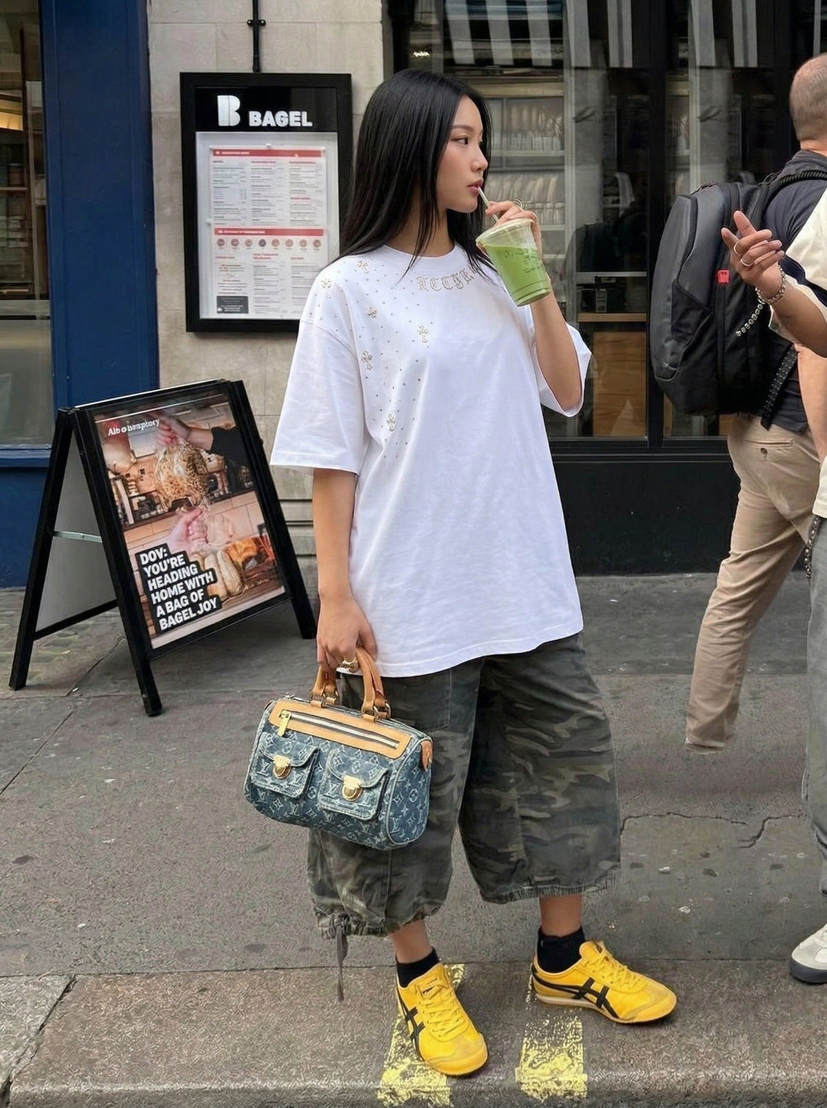 DAXUEN Oversized short-sleeve t-shirt with rhinestone embellishments — model photo