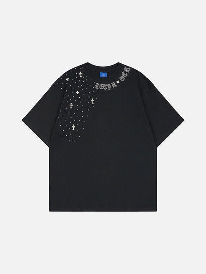 DAXUEN Oversized short-sleeve t-shirt with rhinestone embellishments