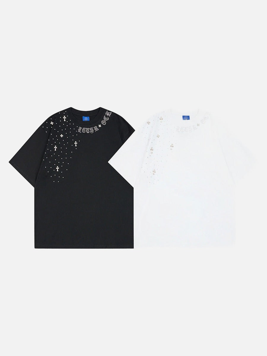 DAXUEN Oversized short-sleeve t-shirt with rhinestone embellishments