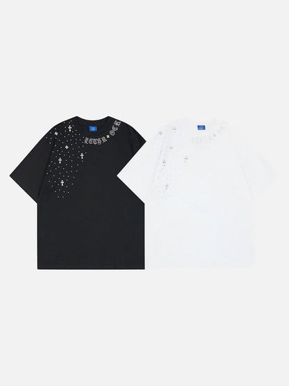 DAXUEN Oversized short-sleeve t-shirt with rhinestone embellishments