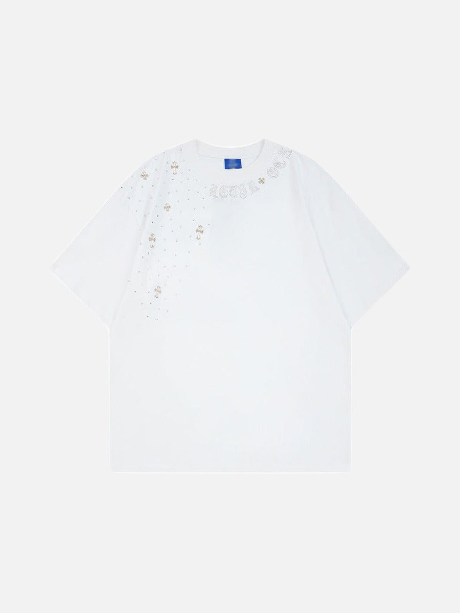 DAXUEN Oversized short-sleeve t-shirt with rhinestone embellishments