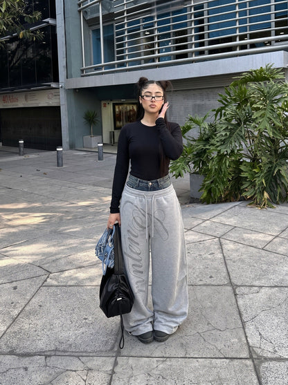 Rhinestone Script Wide-Leg Sweatpants