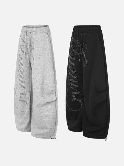 Rhinestone Script Wide-Leg Sweatpants
