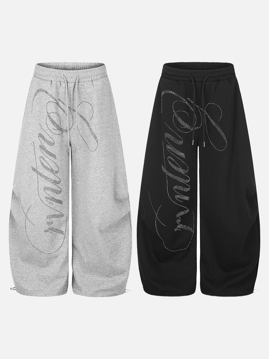 Rhinestone Script Wide-Leg Sweatpants