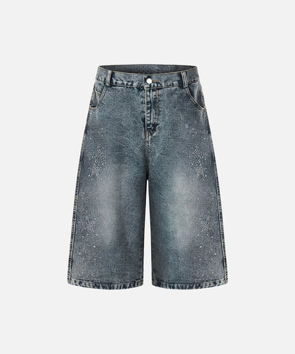 DAXUEN Rhinestone wide-leg denim culottes