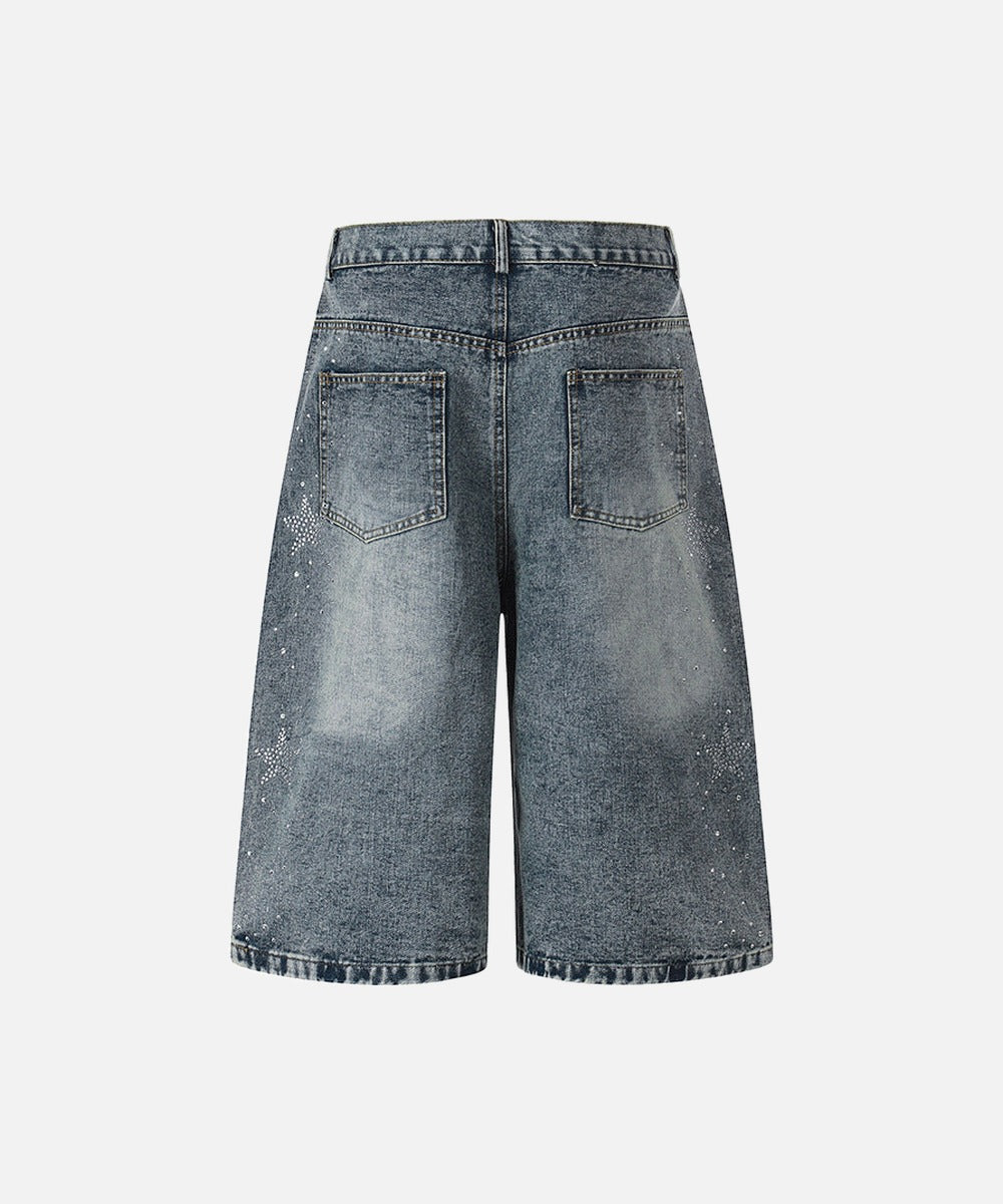 DAXUEN Rhinestone wide-leg denim culottes