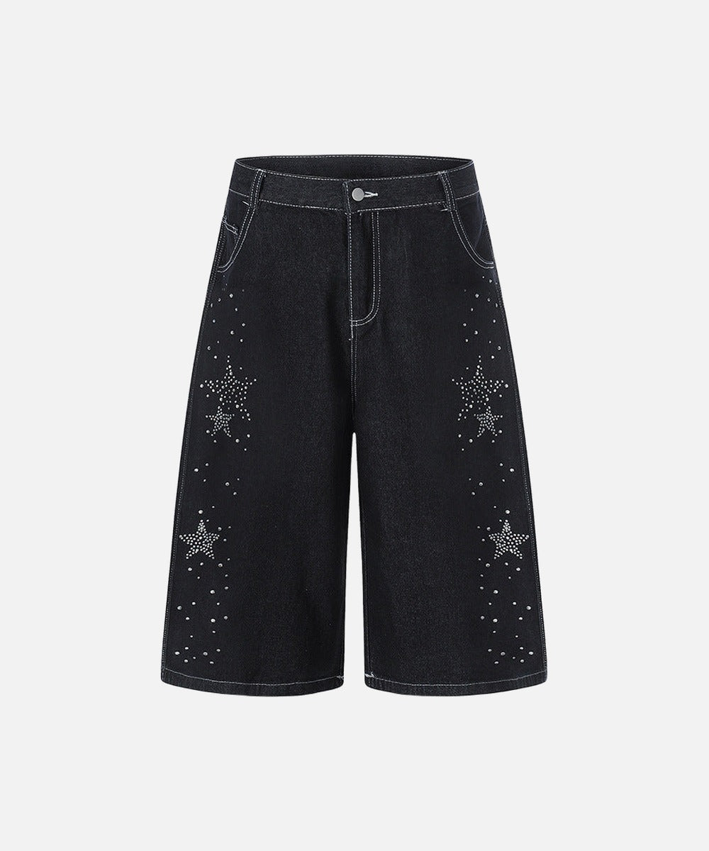 DAXUEN Rhinestone wide-leg denim culottes