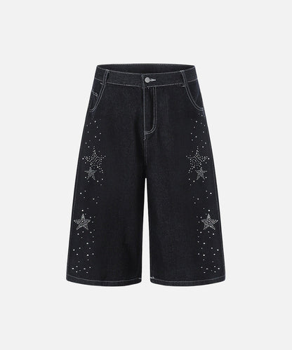 DAXUEN Rhinestone wide-leg denim culottes