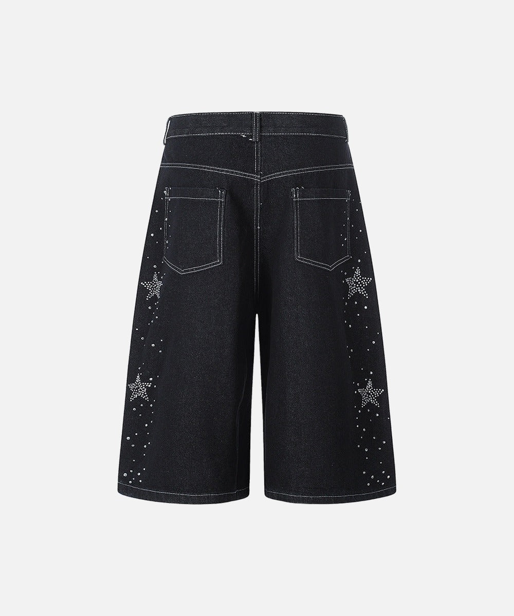 DAXUEN Rhinestone wide-leg denim culottes