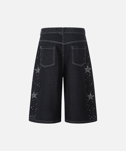 DAXUEN Rhinestone wide-leg denim culottes
