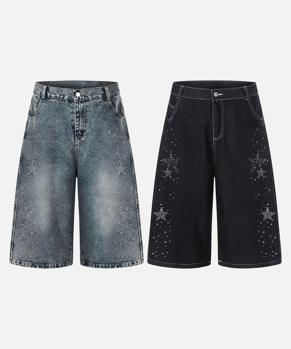 DAXUEN Rhinestone wide-leg denim culottes