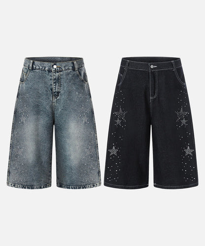 DAXUEN Rhinestone wide-leg denim culottes