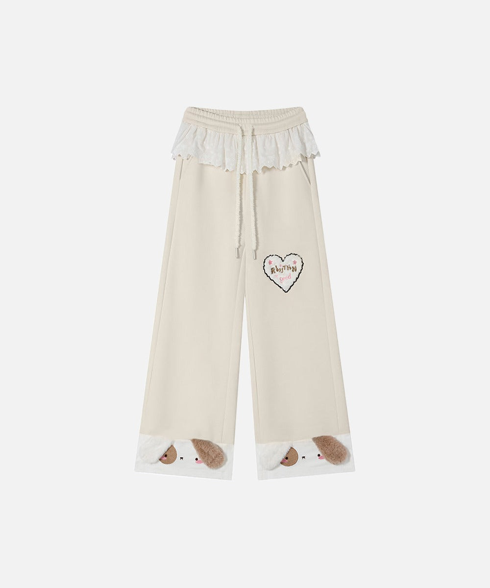 DAXUEN Wide-leg sweatpants with dog face appliqués