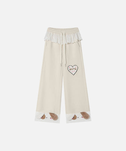 DAXUEN Wide-leg sweatpants with dog face appliqués