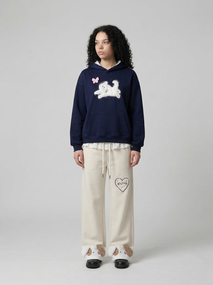 DAXUEN Wide-leg sweatpants with dog face appliqués — model photo