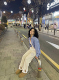DAXUEN Wide-leg sweatpants with dog face appliqués — model photo