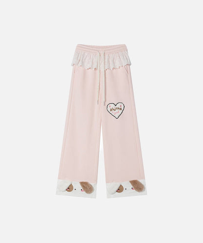DAXUEN Wide-leg sweatpants with dog face appliqués