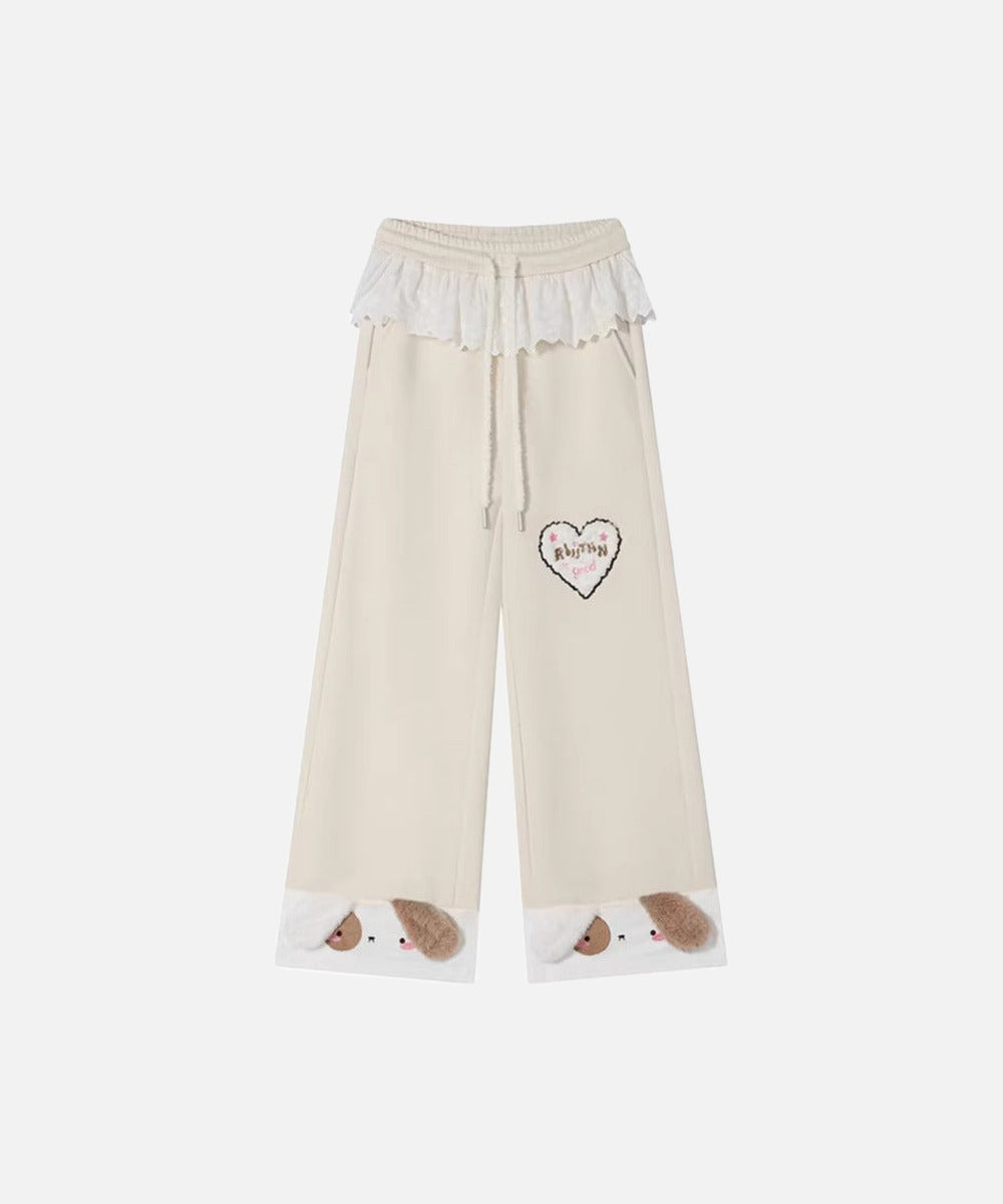 DAXUEN Wide-leg sweatpants with dog face appliqués