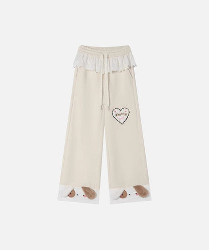 DAXUEN Wide-leg sweatpants with dog face appliqués