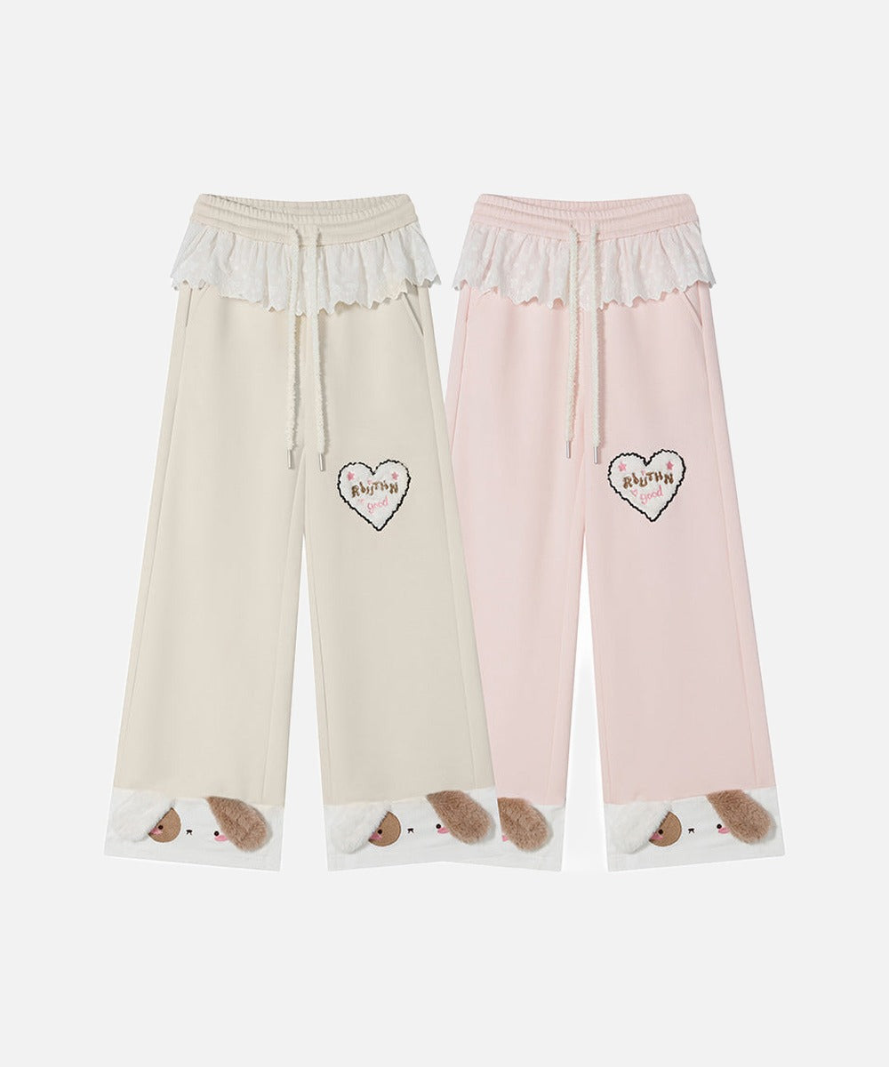 DAXUEN Wide-leg sweatpants with dog face appliqués