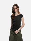 DAXUEN black ribbed scoop neck t-shirt with logo