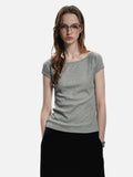 DAXUEN black ribbed scoop neck t-shirt with logo
